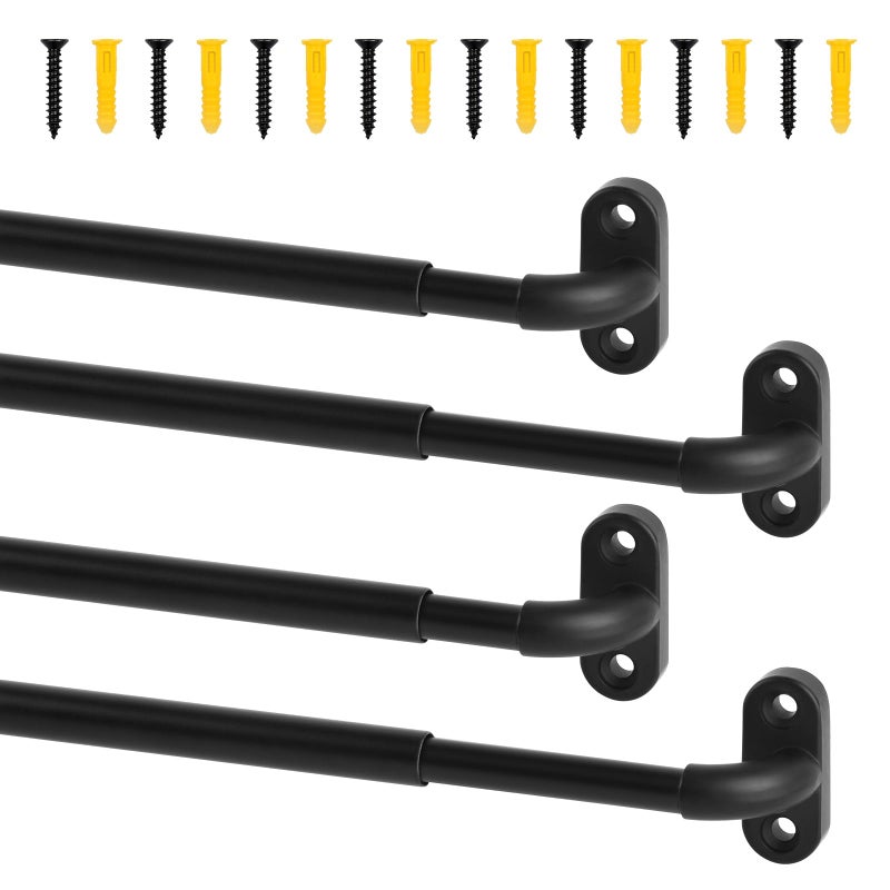 TYRON TYRON TYRON 4 Pack Screwed Sash Curtain Rod Adjustable 8-12 Inch, 3/8 In. Diameter, Mini Sidelight Window Rod (Black) - Image 1